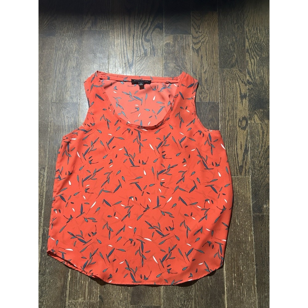 Banana Republic Women's Small Orange Green Leaf Print Tank Top Sleeveless Blouse
